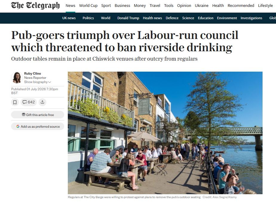 Riverside pubs - The Telegraph 1 July